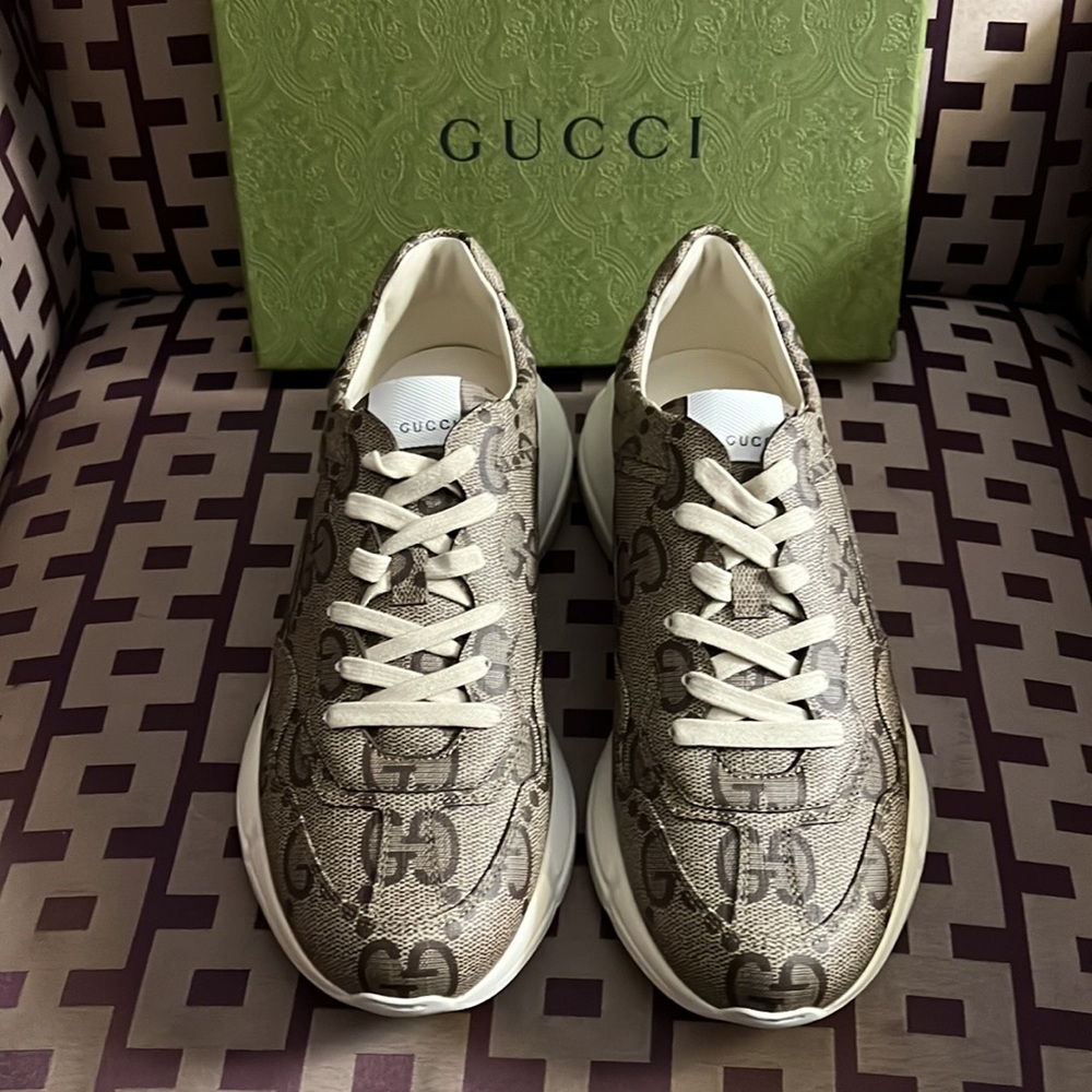 Gucci 100 GG supreme Jumbo monogram leather canvas rhyton sneakers NEW - Picture 3 of 9
